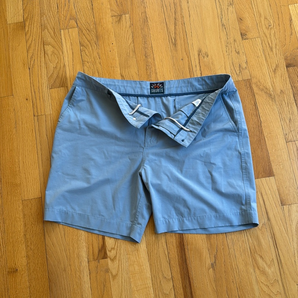 Faherty All Day Shorts. 36” waist 7” inseam Sky Blue w Belt loops